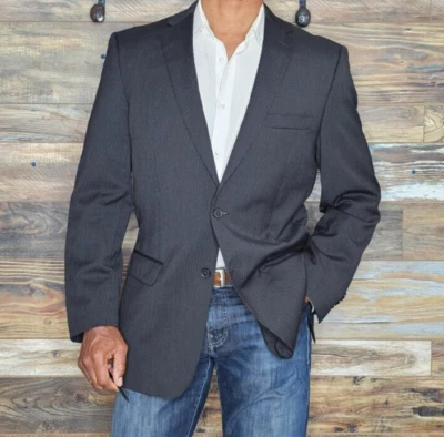 Joseph Jos. A. Chaqueta Blazer Bank Calce Ajustado Lana Negra Rayas Doble Ventilación Talla 42L Foto 1 de 4