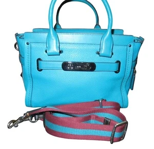 Coach Swagger 27 2WAY Leather Satchel Crossbody Turquoise with Gunmetal Hardware - Picture 1 of 12