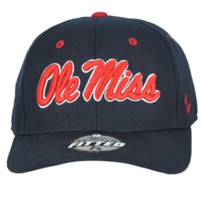 NCAA Zephyr Mississippi Ole Miss Rebels Curved Bill Navy Blue Fitted Hat Cap  - Image 1 of 3