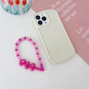 Bow Heart Beaded Bracelet Lanyard Mobile Phone Charm Acrylic Anti-Lost Chains - Picture 1 of 31