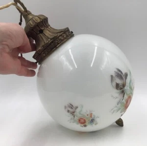 Edwardian opaline milk glass hand painted globe pendant light - Picture 1 of 8
