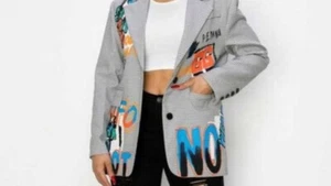 Graphic Print Blazer w Pockets - Picture 1 of 6