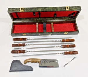 (E) Kizlyar Russian Shashlik Kebab Set 6 Skewers, Cleaver, Fork & Carrying Case - Picture 1 of 4