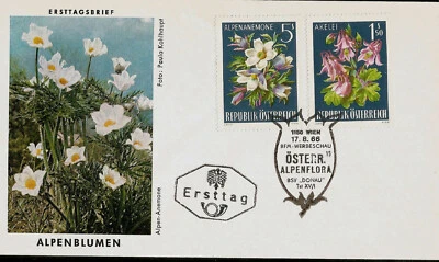 1966 Austria Alpine Flowers the Alpine Pasqueflower Anemone First Day Cover FDC - Image 1 of 3