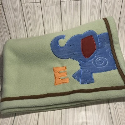 Manta para cuna de bebé de felpa suave polar E elefante verde azul marrón línea para niños Foto 1 de 4