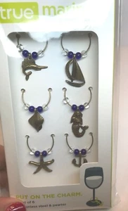 Set of 6 True Marina Pewter Wine Charms NEW - Picture 1 of 4