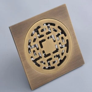 Antique Brass Tile Insert Square Floor Waste Grates Bathroom Shower Drain 8hr125 - Picture 1 of 7