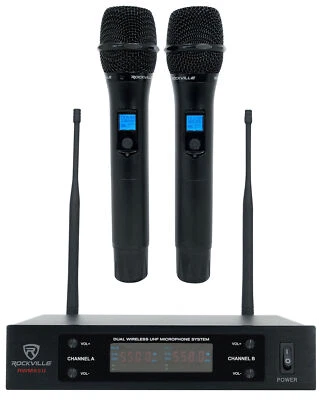 Rockville RWM65U Dual UHF 15 Channel Metal Handheld Wireless Microphone System - Image 1 of 4