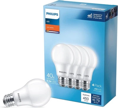 PHILIPS LED 40W A19 4-Pack Basic Soft White (2700K) 450 Lumen - Image 1 of 4