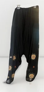 Black Sequined Lagenlook Harem Drop Crutch Slouchy Pants Size 6 - 8. Mm - Picture 1 of 9
