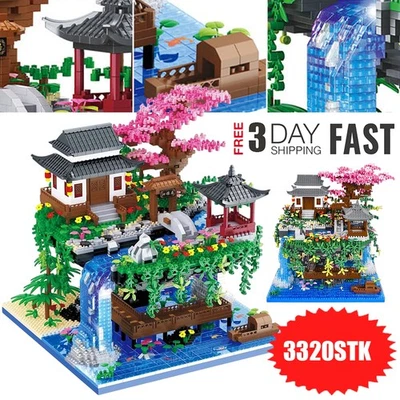 Pfirsichblüten Pool Baustein Set Wasserfall Pavillon Klemmbausteine mit LEDLicht - Bild 1 von 4