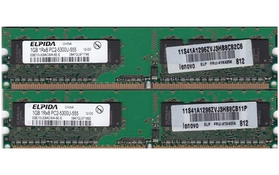 2GB 2x1GB PC2 5300 DDR2-667 ELPIDA EBE10UE8ACWA-6E-E RAM MEMORY KIT IBM 41X4256 - Image 1 of 3
