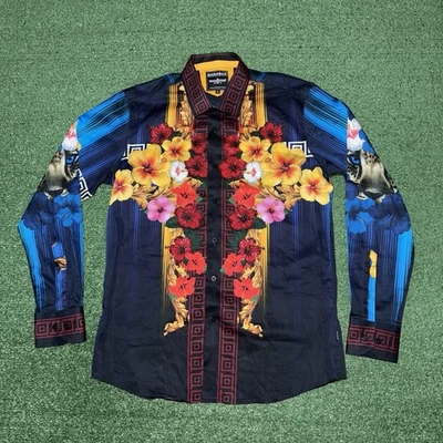 Barabas Rhinestone Floral Tiger Leopard Shirt Long Sleeve Button Up Mens Medium - Image 1 of 4