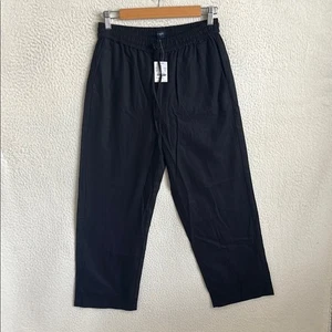 J Crew linen-blend slim wide-leg drawstring pant Size 4 Petite Black - Picture 1 of 5