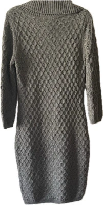 Calvin Klein Women’s Knit Sweater Dress – P/S Grey  Cowl Neck Textured Dry Clean - Image 1 of 4