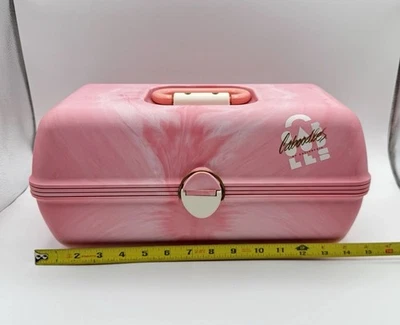 VTG Caboodles California Organizer Large 3 Tier W Tray &  Mirror Pink Marble VGC - Image 1 of 4