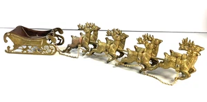 Trineo de Papá Noel vintage de latón macizo KAUFFMAN'S y 8 renos - Imagen 1 de 12