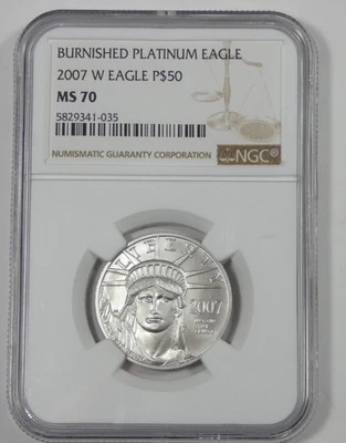 2007-W $50 Burnished Statue of Liberty American Platinum Eagle 1/2 oz NGC MS 70 - Image 1 of 4