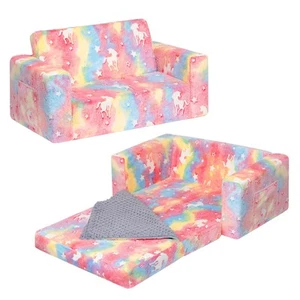 Fold Out Toddler Couch, Extra Wide Comfy 2-in-1 Cuddly Sherpa Sofa for Kids, ... - Picture 1 of 8