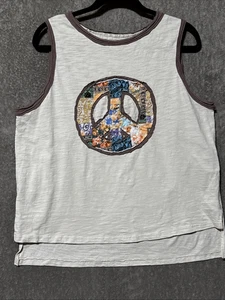 SHEIN Vtg Style Peace Sign Boho Tank Top Biege/Brown Unisex Large 40/42 8/10 - Picture 1 of 13