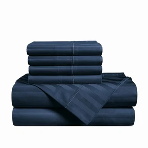 Juego de sábanas 100 % algodón egipcio tamaño completo - 6 piezas - rayas damasco - Ultra S... - Imagen 1 de 9