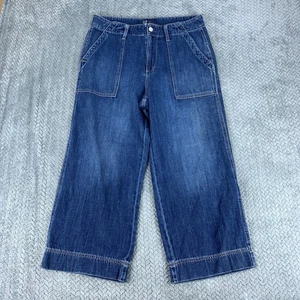 GAP Jeans Damen 14/32 blau dunkle Waschung hoher Bund weites Bein Boho 32x24 verwaschen - Bild 1 von 11