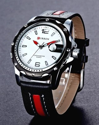 Men`s 30m Waterproof Genuine Leather Calendar Stylish Classic Quartz Watches Foto 1 de 4