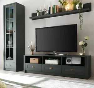 Wohnwand in grün Landhaus Wohnkombination Set 3-teilig 230 x 198 cm Forres - Bild 1 von 9