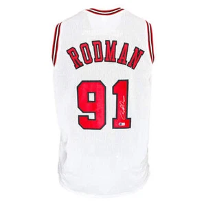 Dennis Rodman Signed Chicago White Basketball Jersey Silver Ink (Beckett) - Picture 1 of 3