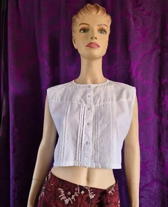 Vintage 90s Cotton Sleeveless Croptop - Antique Lingerie - Whimsy Goth - Picture 1 of 8