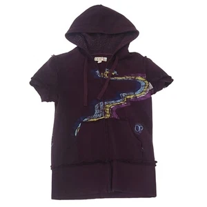 OP Purple Short-Sleeve Hoodie With Colorful Abstract Design Girls Size L Retro - Picture 1 of 6