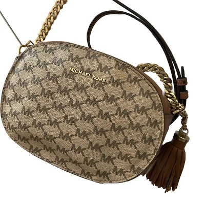 Michael Kors Crossbody Shoulder Bag Beige Brown PVC Coated Canvas Leather - Image 1 of 4