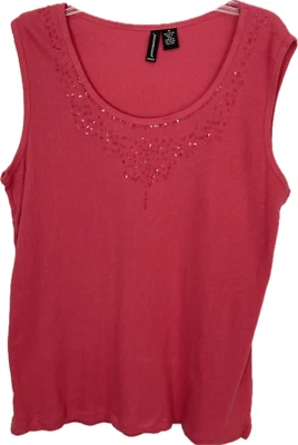 Jason Maxwell Tank Top Ribbed Pink Beaded Size 1X - Image 1 of 4