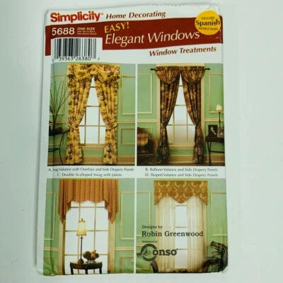 Simplicity Home Pattern 5688 Window Treatments Uncut Instruction English Spanish - Image 1 of 4