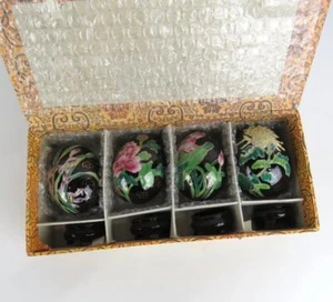 Hand Painted Easter Eggs Porcelain Decor Set Of 4 Stands and Box Unique - Picture 1 of 5