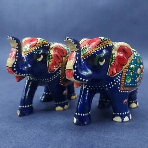 Vintage Hand Painted Elephant Figurine Trunk Up Set Of 2 - Picture 1 of 15