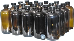 (Pack of 20) 16 Oz. Amber Boston round with Black Poly Cone Cap - Picture 1 of 7