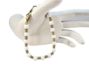White and Gold Beaded Bracelet Signed CH - Picture 1 of 12