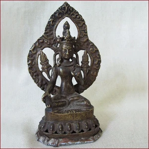 ANTIQUE SMALL  BRONZE 19THC TIBET BODHISATTVA LOKESHWARA NEWAR NEPAL - Picture 1 of 9