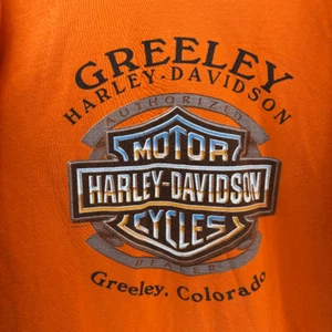 Harley-Davidson Mens 2XL Pocket Shirt Made in USA Spellout Bar & Shield Orange - Picture 1 of 7