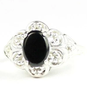 925 Sterling Silver Ladies Ring, Black Onyx, SR125 - Picture 1 of 4
