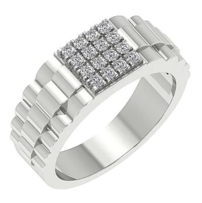 Lab Grown Round Diamond VS F 0.50Ct Men's Wedding Ring Prong Set 10K White Gold - Image 1 of 4