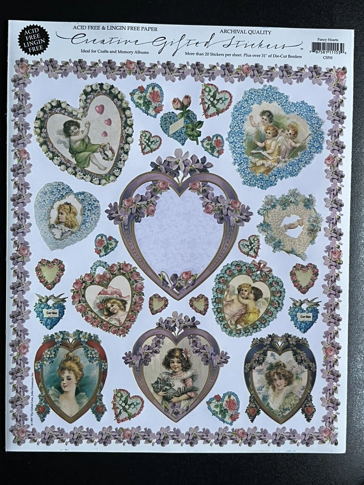 The Gifted Line ~ John Grossman 8x10 Package Sticker Sheet ...Floral Fancy Heart