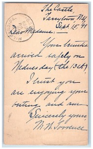 1899 MN Tarrence Letter to LR Garnier Milford PA Tarrytown NY PMC Postal Card