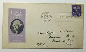 1938 FDC Presidents of the United States Thomas Jefferson Ioor Cachet 3c Sc #807 - Picture 1 of 2