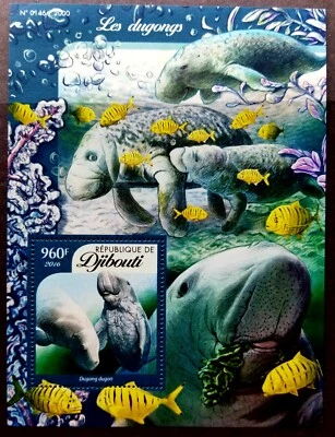 *ENVÍO GRATUITO Djibouti Dugongs 2016 vida marina mamíferos peces de coral océano (ms MNH Foto 1 de 4