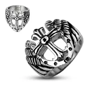 Men's Stainless Steel Royal Cross Shield Band Ring Sizes 9-13 - Picture 1 of 1