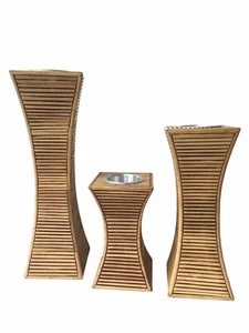 Juego Candelabro Bambú Moderno Madera Mesa Cónico Votivo Luz de Té - Imagen 1 de 8