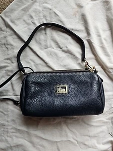 Dooney & Bourke Pebble Grain Black Leather Baguette Small Handbag Navy Blue  - Picture 1 of 7