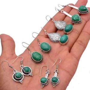 Atractivos pendientes de malaquita, pendientes hechos a mano, lote de pendientes étnicos de malaquita, regalo - Imagen 1 de 3